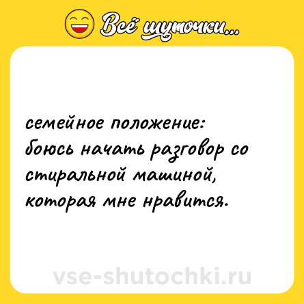Шутка: семейное положение: боюсь начать разговор со стиральной машиной, которая мне нравится.