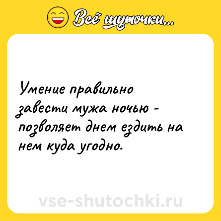 Шутка: Умение правильно завести мужа ночью - позволяет днем ездить на нем куда угодно.