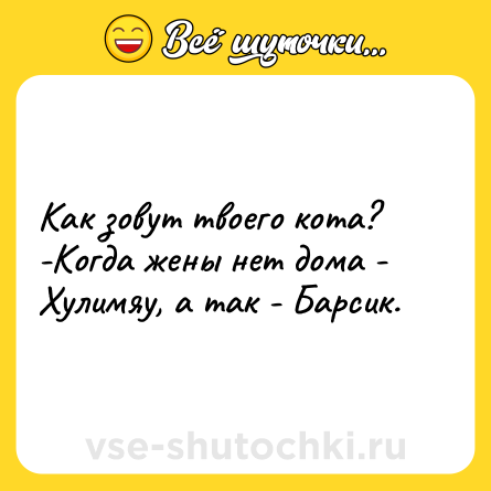 Шутка: Как зовут твоего кота? -Когда жены нет дома - Хулимяу, а так - Барсик.