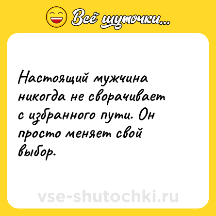 Шутка: Настоящий мужчина никогда не сворачивает с избранного пути. Он просто меняет свой выбор.