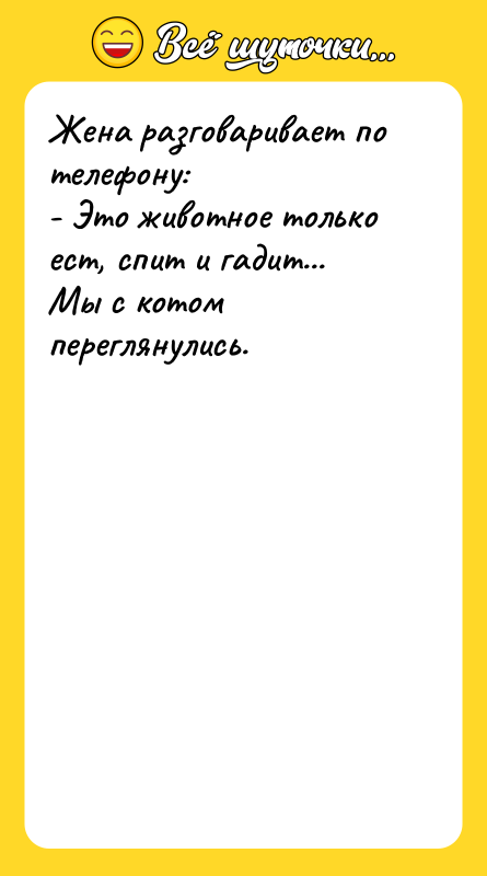 Жена разговаривает по телефону: - Это животное только ест, спит