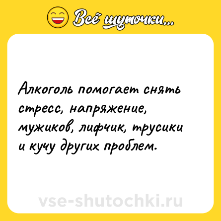 Шутка: Алкоголь помогает снять стресс, напряжение, мужиков, лифчик, трусики и кучу других проблем.