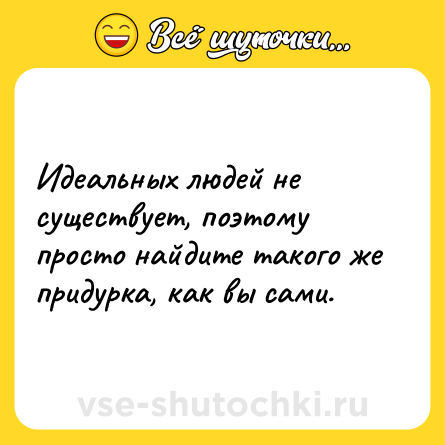 Шутка: Идеальных людей не существует, поэтому просто найдите такого же придурка, как вы сами.