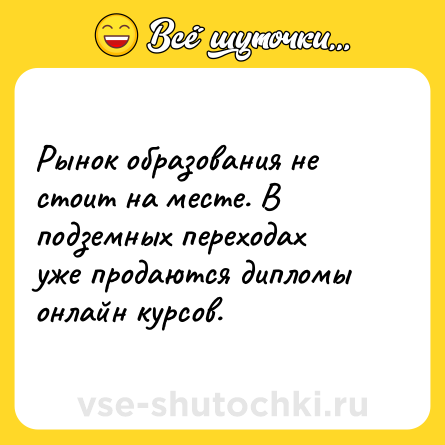 Шутка: Рынок образования не стоит на месте. В подземных переходах уже продаются дипломы онлайн курсов.