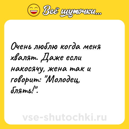 Шутка: Очень люблю когда меня хвалят. Даже если накосячу, жена так и говорит: 