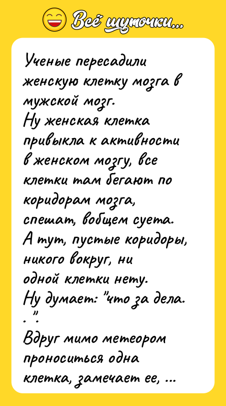 Ученые пересадили женскую клетку мозга в мужской мозг. Ну женская