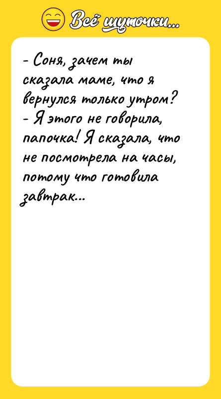 - Соня, зачем ты сказала маме, что я вернулся только