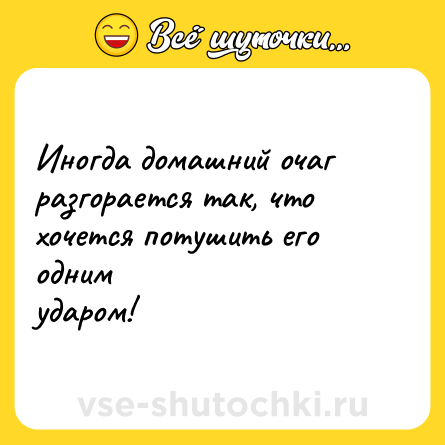Шутка: Иногда домашний очаг разгорается так, что хочется потушить его одним<br>ударом!