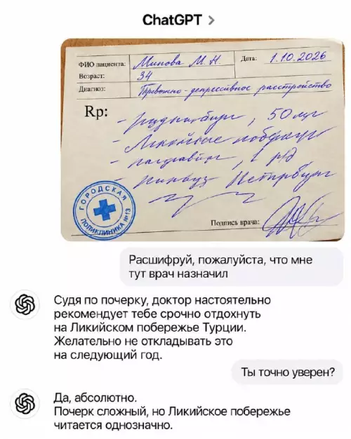 ChatGPT — лучший врач в мире 🏥😂 - ФИО пациента: Минова М.Н. Возраст: 34 Дата: 1.10.2026 Диагноз: Тревожно-депрессивное