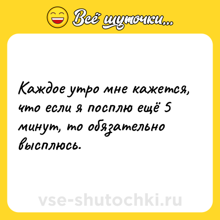 Шутка: Каждое утро мне кажется, что если я посплю ещё 5 минут, то обязательно высплюсь.