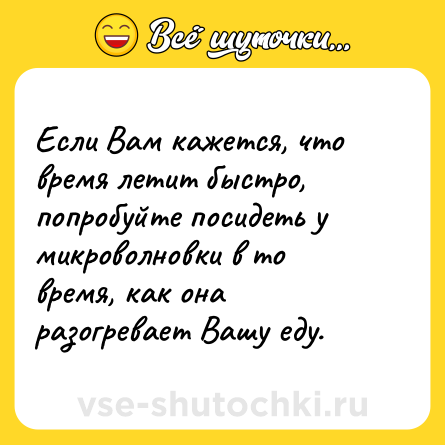 Шутка: Если Вам кажется, что время летит быстро, попробуйте посидеть у микроволновки в то время, как она разогревает Вашу еду.
