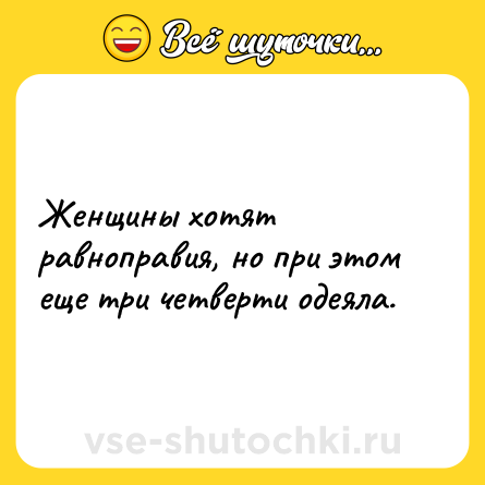 Шутка: Женщины хотят равноправия, но при этом еще три четверти одеяла.