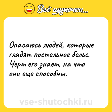 Шутка: Опасаюсь людей, которые гладят постельное белье. Черт его знает, на что они еще способны.