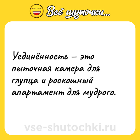 Шутка: Уединённость — это пыточная камера для глупца и роскошный апартамент для мудрого.