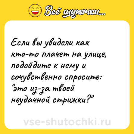 Шутка: Если вы увидели как кто-то плачет на улице, подойдите к нему и сочувственно спросите: 