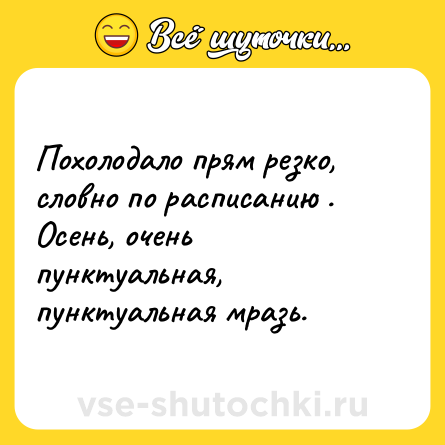 Шутка: Похолодало прям резко, словно по расписанию . Осень, очень пунктуальная, пунктуальная мразь.