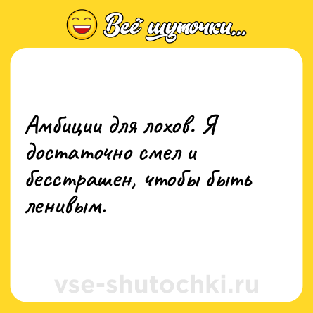 Шутка: Амбиции для лохов. Я достаточно смел и бесстрашен, чтобы быть ленивым.