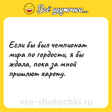 Шутка: Если бы был чемпионат мира по гордости, я бы ждала, пока за мной пришлют карету.