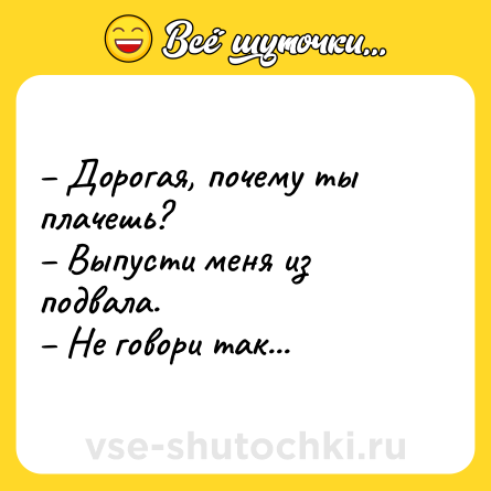 Шутка: – Дорогая, почему ты плачешь? <br>– Выпусти меня из подвала. <br>– Не говори так...