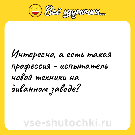 Шутка: Интересно, а есть такая профессия - испытатель новой техники на диванном заводе?