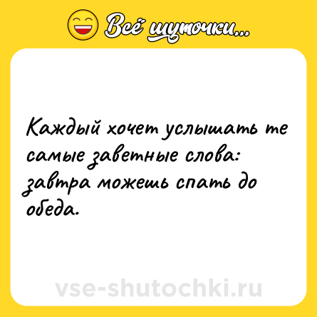Шутка: Каждый хочет услышать те самые заветные слова: завтра можешь спать до обеда.