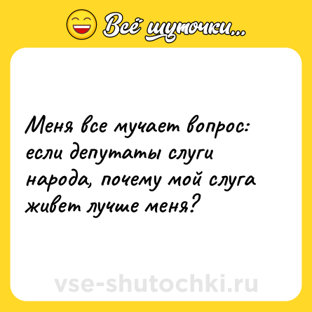 Шутка: Меня все мучает вопрос: если депутаты слуги народа, почему мой слуга живет лучше меня?