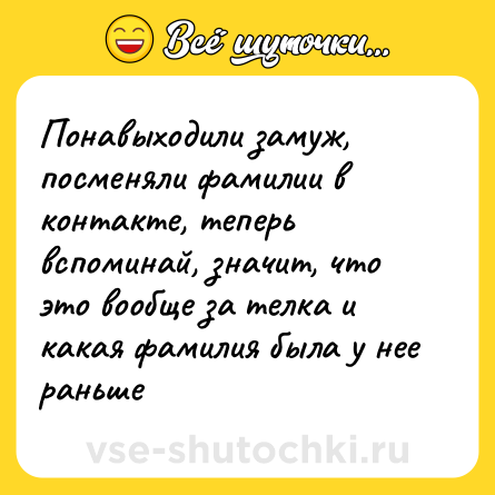 Шутка: Понавыходили замуж, посменяли фамилии в контакте, теперь вспоминай, значит, что это вообще за телка и какая фамилия была у нее раньше