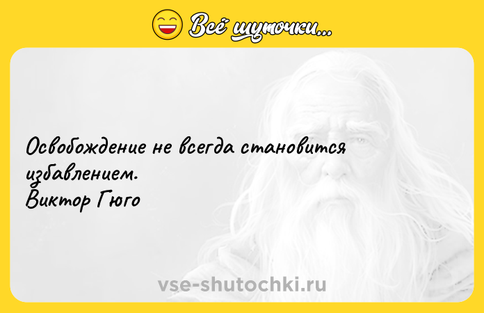Цитата: Освобождение не всегда становится избавлением. Виктор Гюго