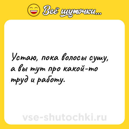 Шутка: Устаю, пока волосы сушу, а вы тут про какой-то труд и работу.