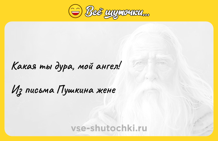 Цитата: Какая ты дура, мой ангел!Из письма Пушкина жене