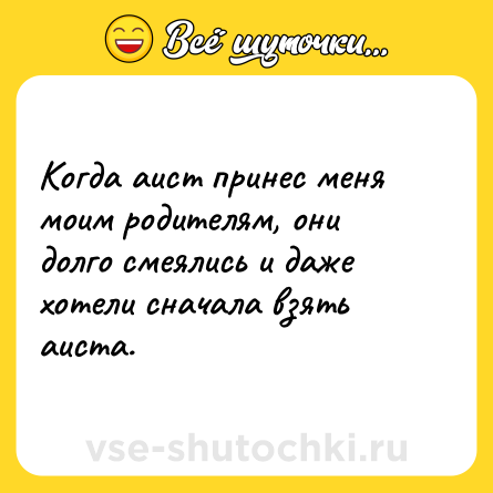 Шутка: Когда аист принес меня моим родителям, они долго смеялись и даже хотели сначала взять аиста.