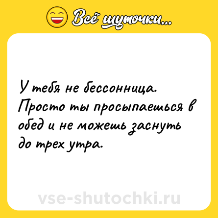 Шутка: У тебя не бессонница. Просто ты просыпаешься в обед и не можешь заснуть до трех утра.