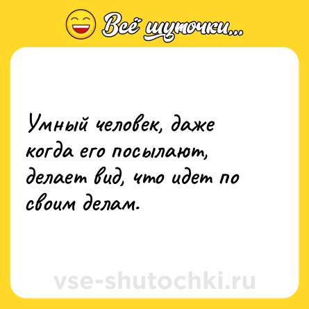 Шутка: Умный человек, даже когда его посылают, делает вид, что идет по своим делам.