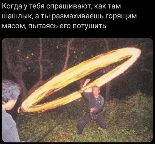 Когда шашлык поджигает