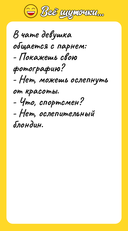 В чате девушка общается с парнем: - Покажешь свою фотографию?