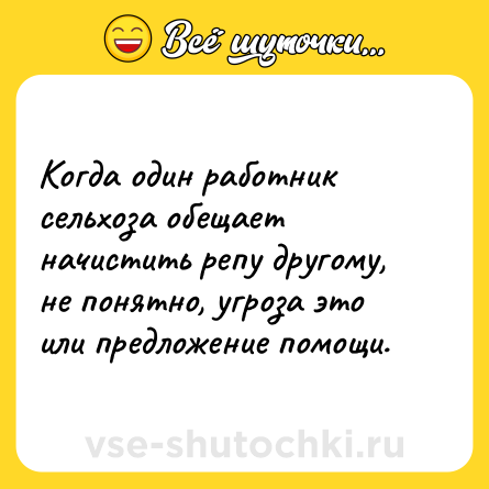 Шутка: Когда один работник сельхоза обещает начистить репу другому, не понятно, угроза это или предложение помощи.