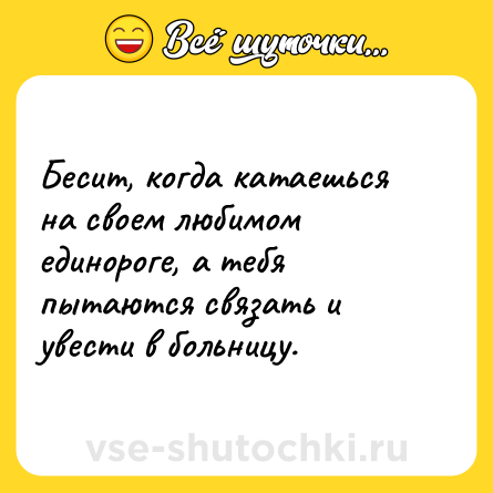 Шутка: Бесит, когда катаешься на своем любимом единороге, а тебя пытаются связать и увести в больницу.