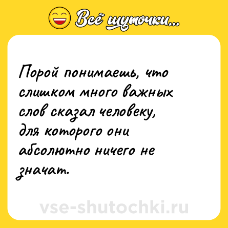 Шутка: Порой понимаешь, что слишком много важных слов сказал человеку, для которого они абсолютно ничего не значат.