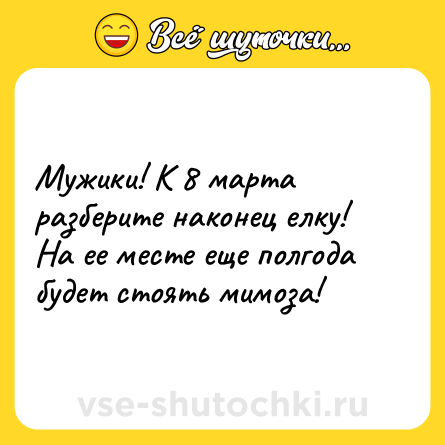 Шутка: Мужики! К 8 марта разберите наконец елку! На ее месте еще полгода будет стоять мимоза!