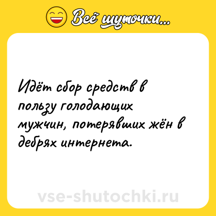 Шутка: Идёт сбор средств в пользу голодающих мужчин, потерявших жён в дебрях интернета.