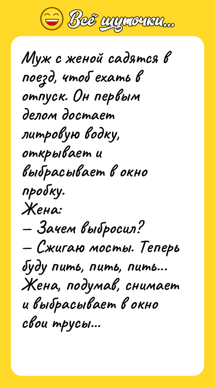 Муж с женой садятся в поезд, чтоб ехать в отпуск.