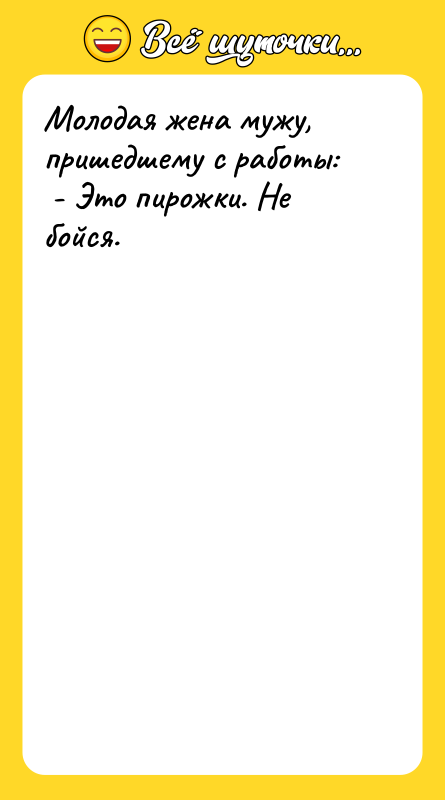 Молодая жена мужу, пришедшему с работы: - Это пирожки.