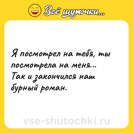 Шутка: Я посмотрел на тебя, ты посмотрела на меня...<br>Так и закончился наш бурный роман.