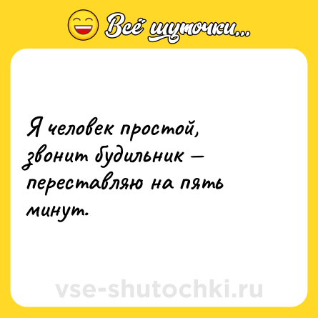 Шутка: Я человек простой, звонит будильник — переставляю на пять минут.