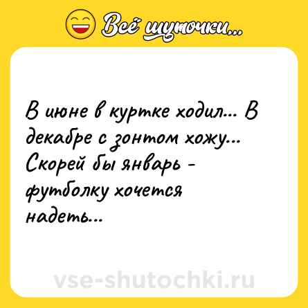 Шутка: В июне в куртке ходил... В декабре с зонтом хожу... Скорей бы январь - футболку хочется надеть...