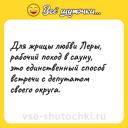 Шутка: Для жрицы любви Леры, рабочий поход в сауну, это единственный способ встречи с депутатом своего округа.