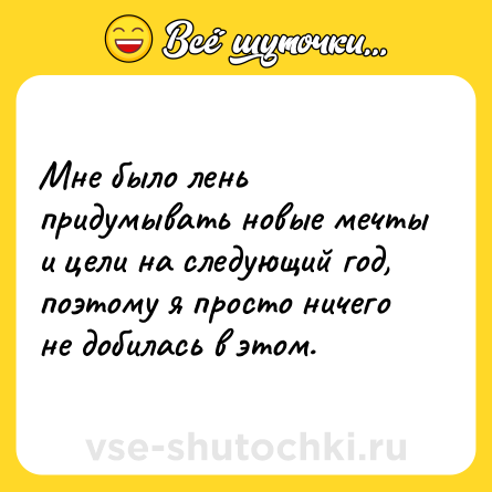 Шутка: Мне было лень придумывать новые мечты и цели на следующий год, поэтому я просто ничего не добилась в этом.