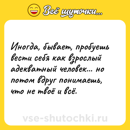 Шутка: Иногда, бывает, пробуешь вести себя как взрослый адекватный человек... но потом вдруг понимаешь, что не твоё и всё.