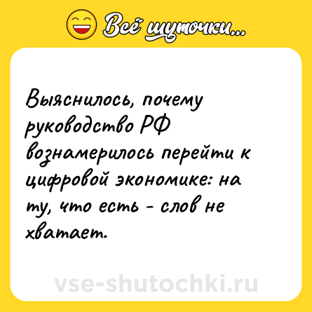 Шутка: Выяснилось, почему руководство РФ вознамерилось перейти к цифровой экономике: на ту, что есть - слов не хватает.