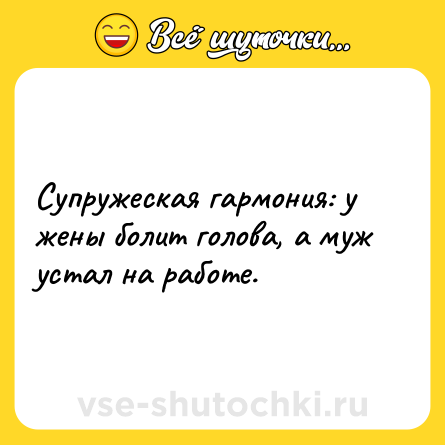 Шутка: Супружеская гармония: у жены болит голова, а муж устал на работе.